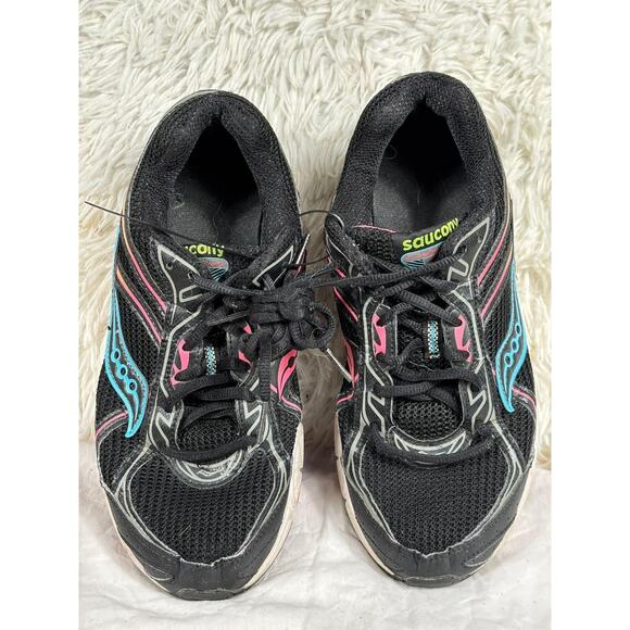 Saucony Cohesion 7 Running Shoes Womens Size 8.5 Wide Black Pink Blue Grid Mesh - Picture 1 of 7